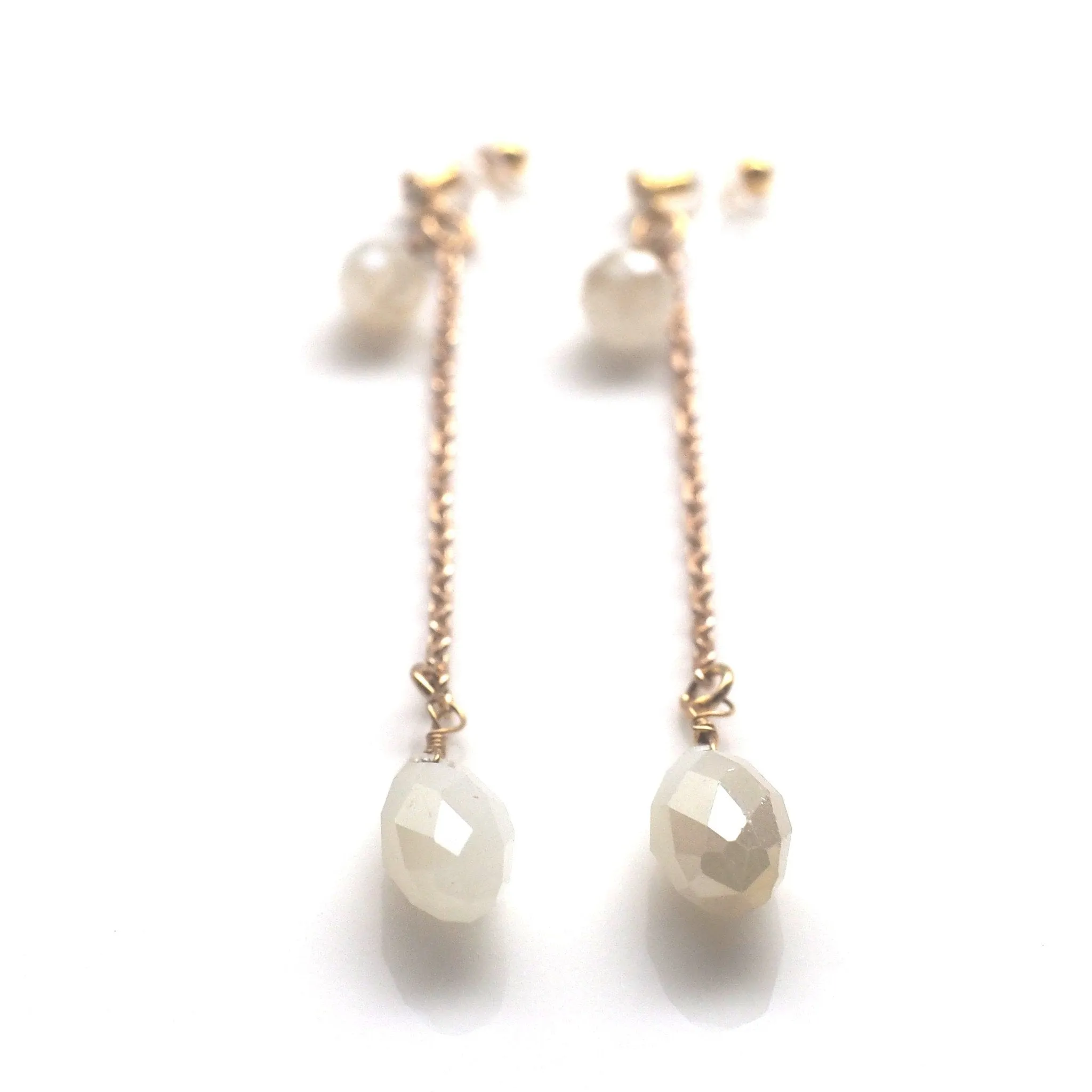 Dangle ivory beads invisible clip on earrings