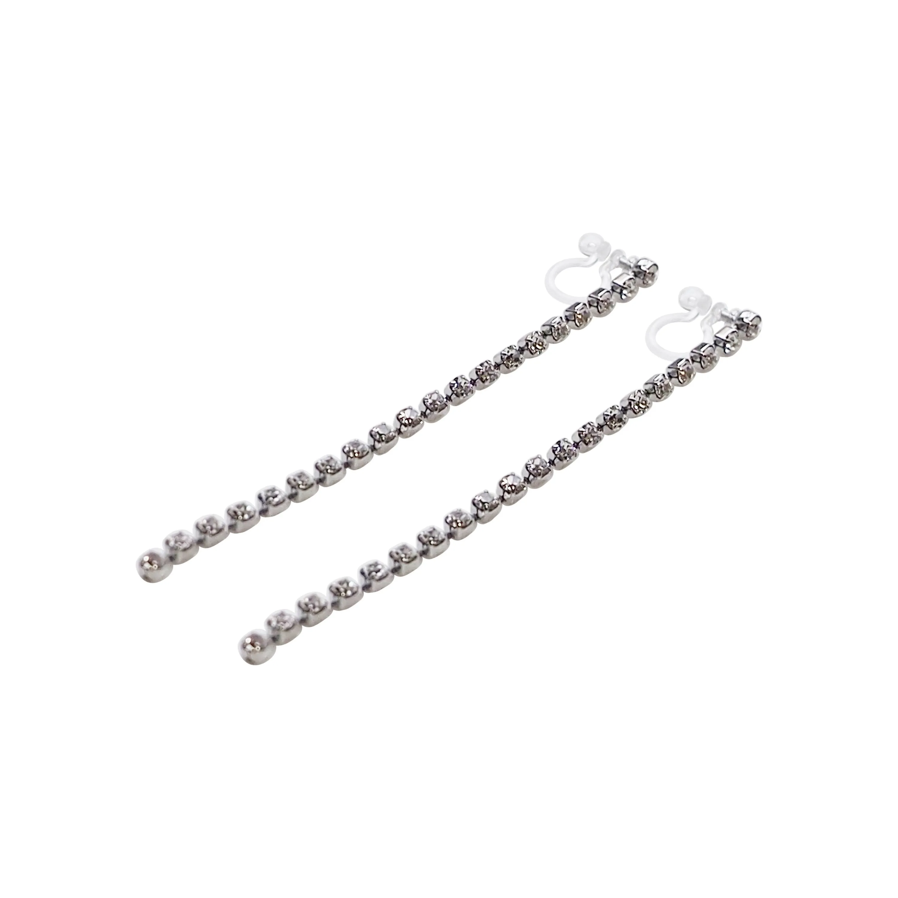 Dangle Long Crystal Chain Invisible Clip On Earrings