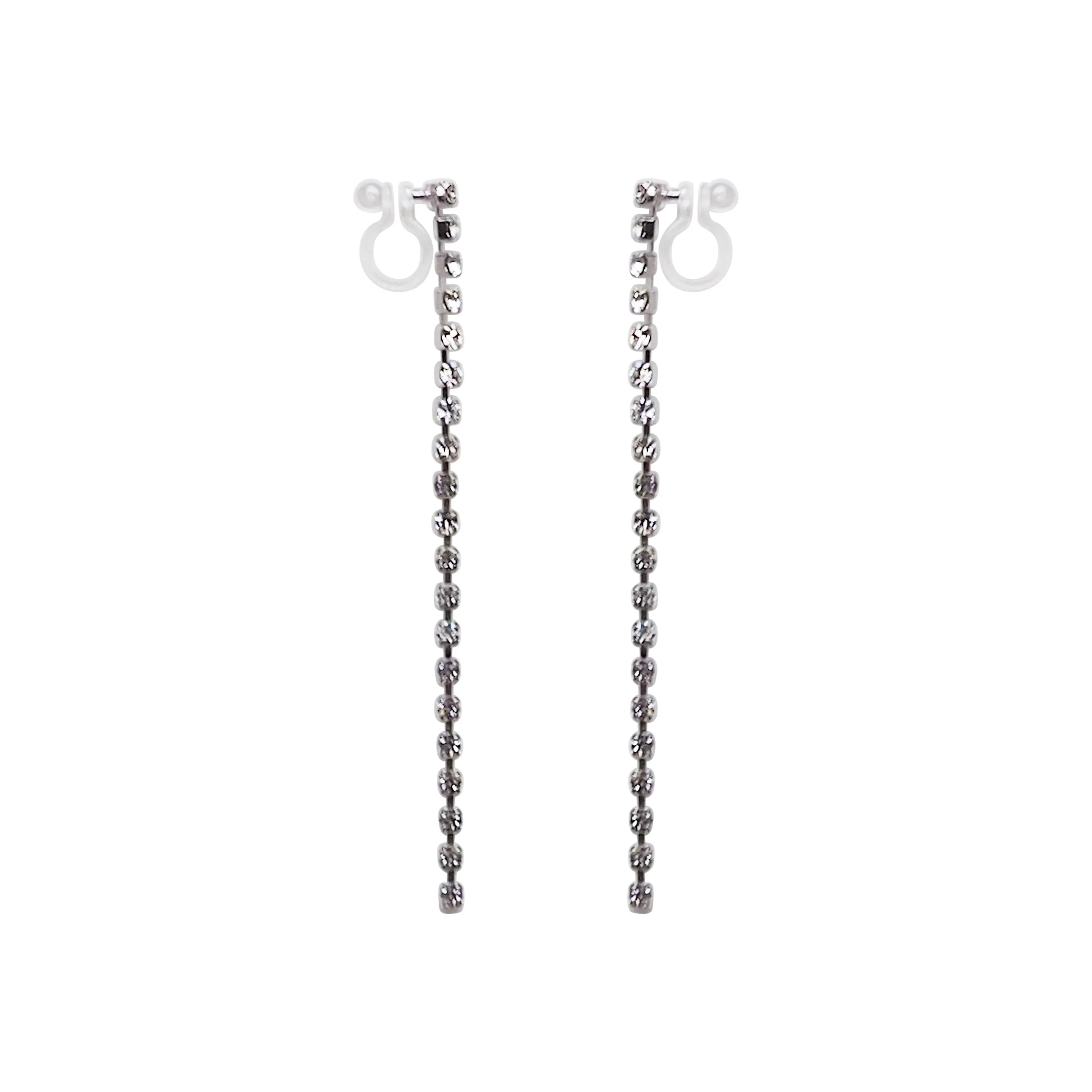 Dangle Long Crystal Chain Invisible Clip On Earrings