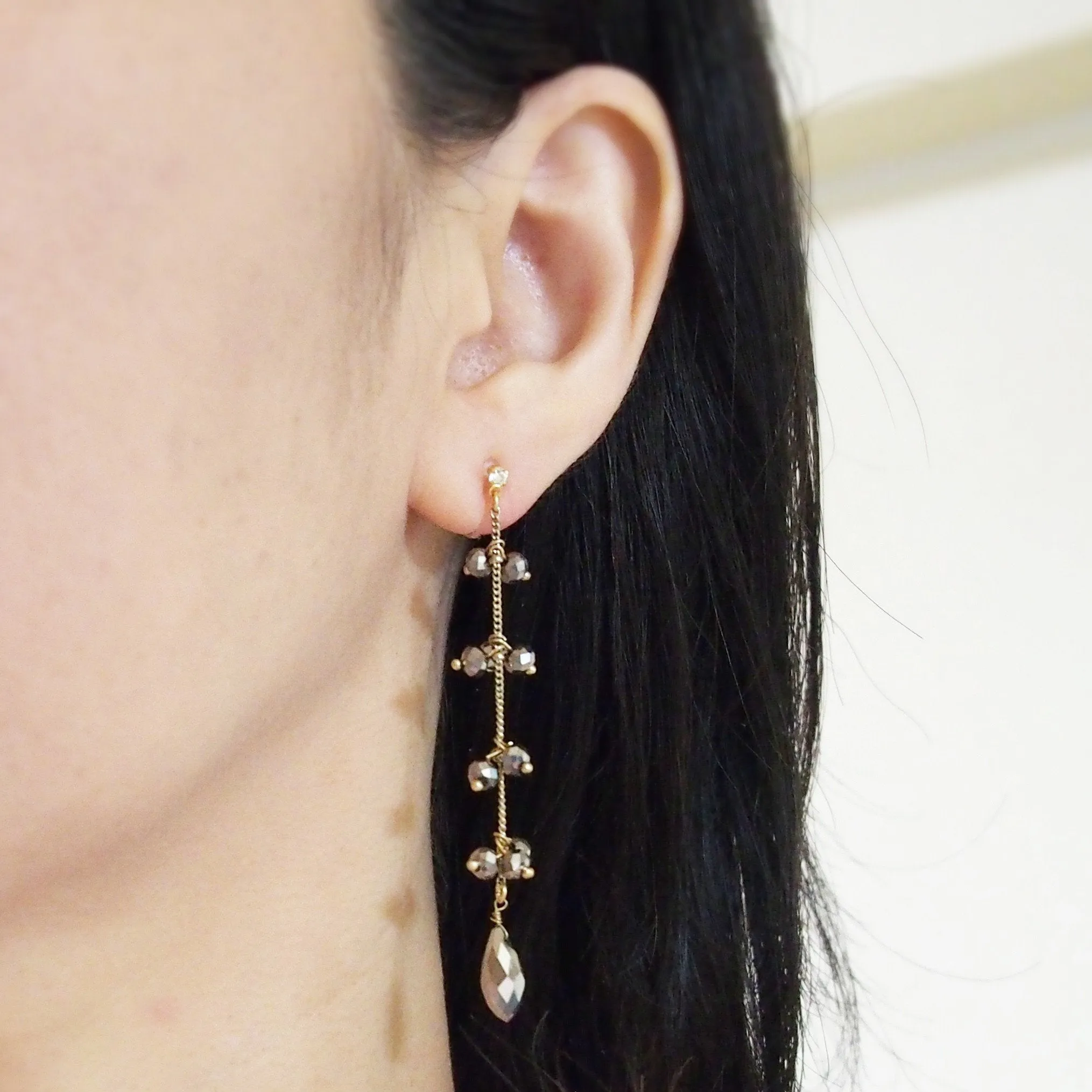 Dangle metallic brown beads invisible clip on earrings