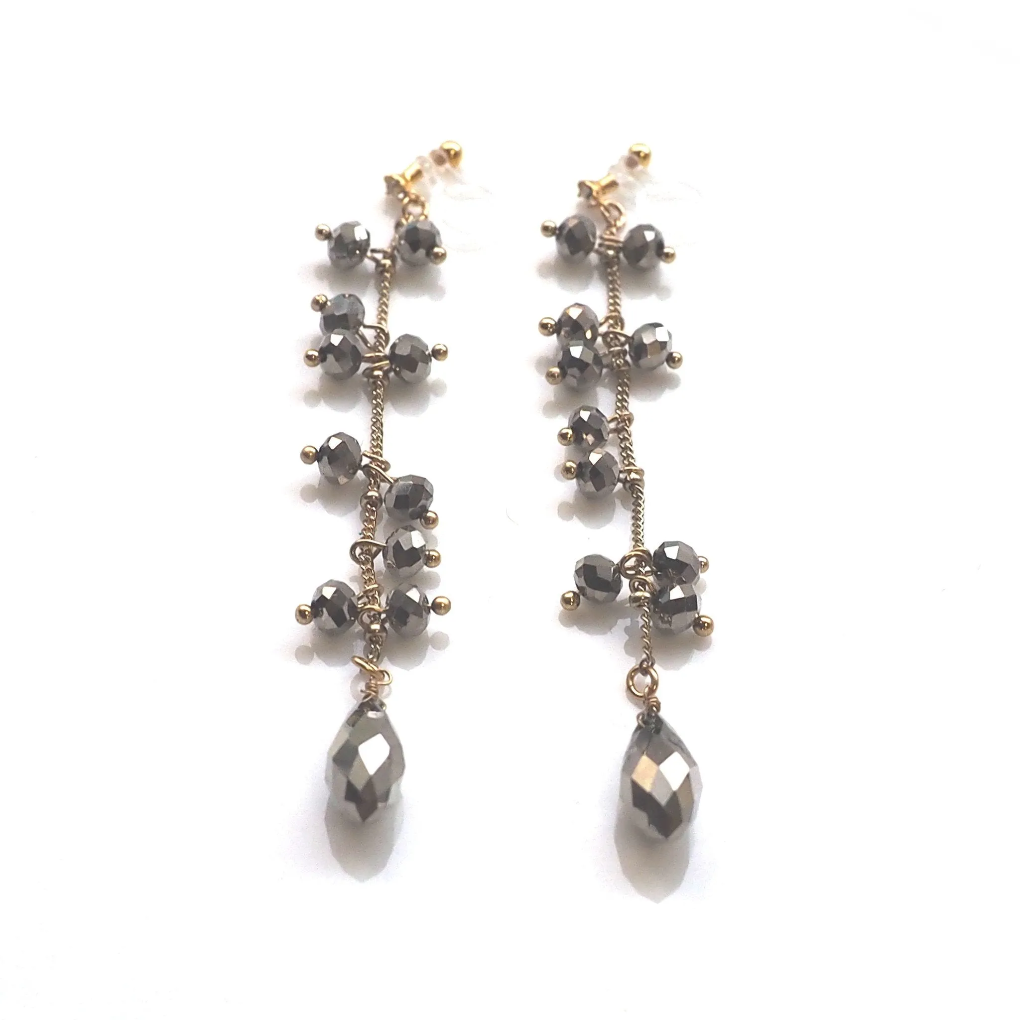 Dangle metallic brown beads invisible clip on earrings