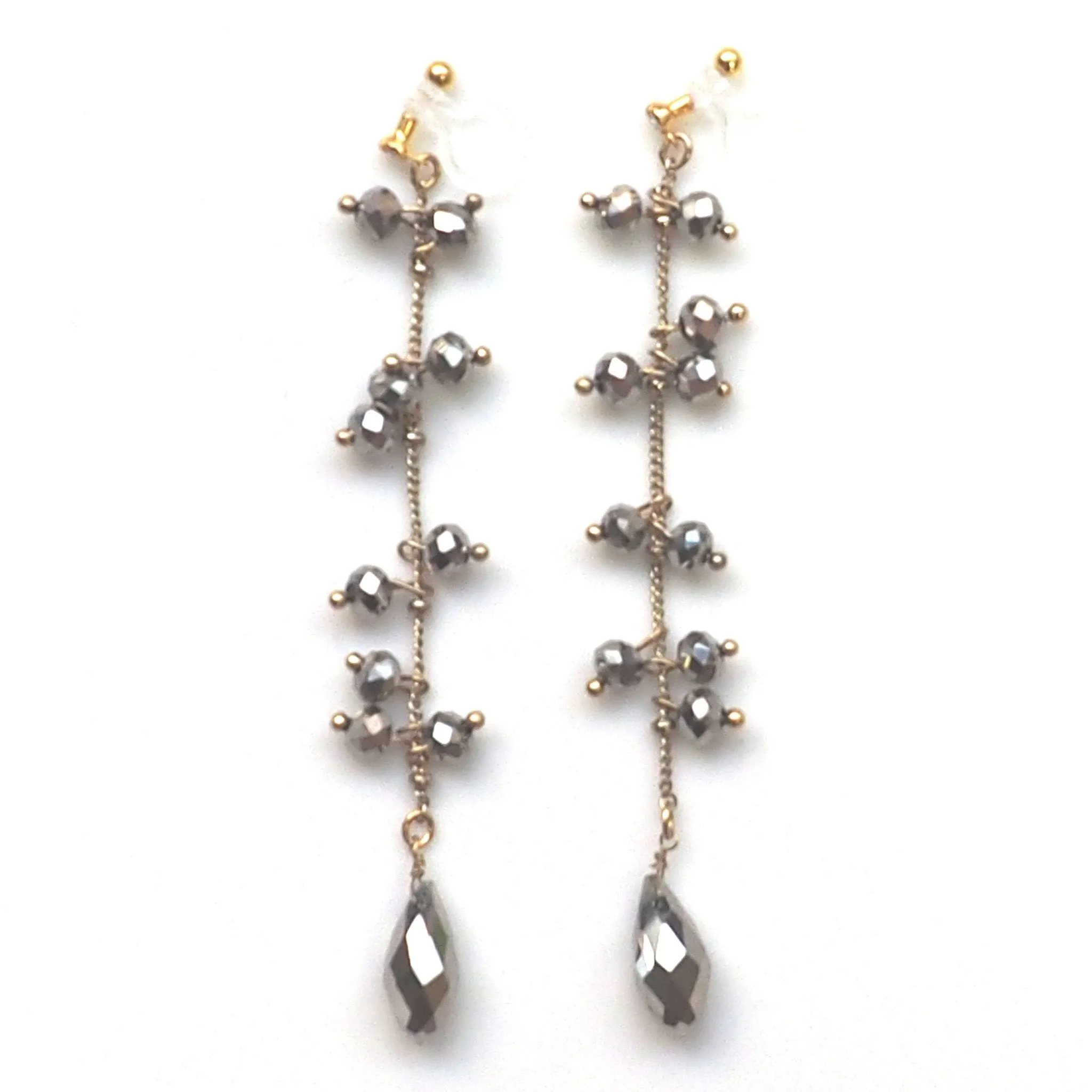 Dangle metallic brown beads invisible clip on earrings
