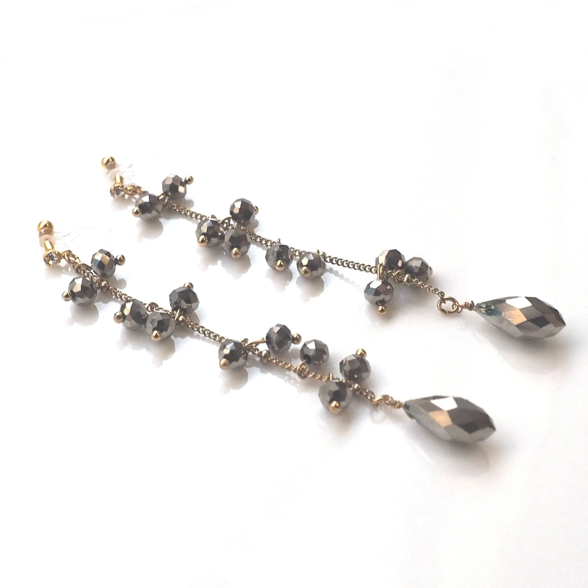 Dangle metallic brown beads invisible clip on earrings