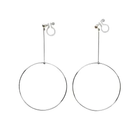 Dangle Silver Circle Hoop Invisible Clip On Earrings