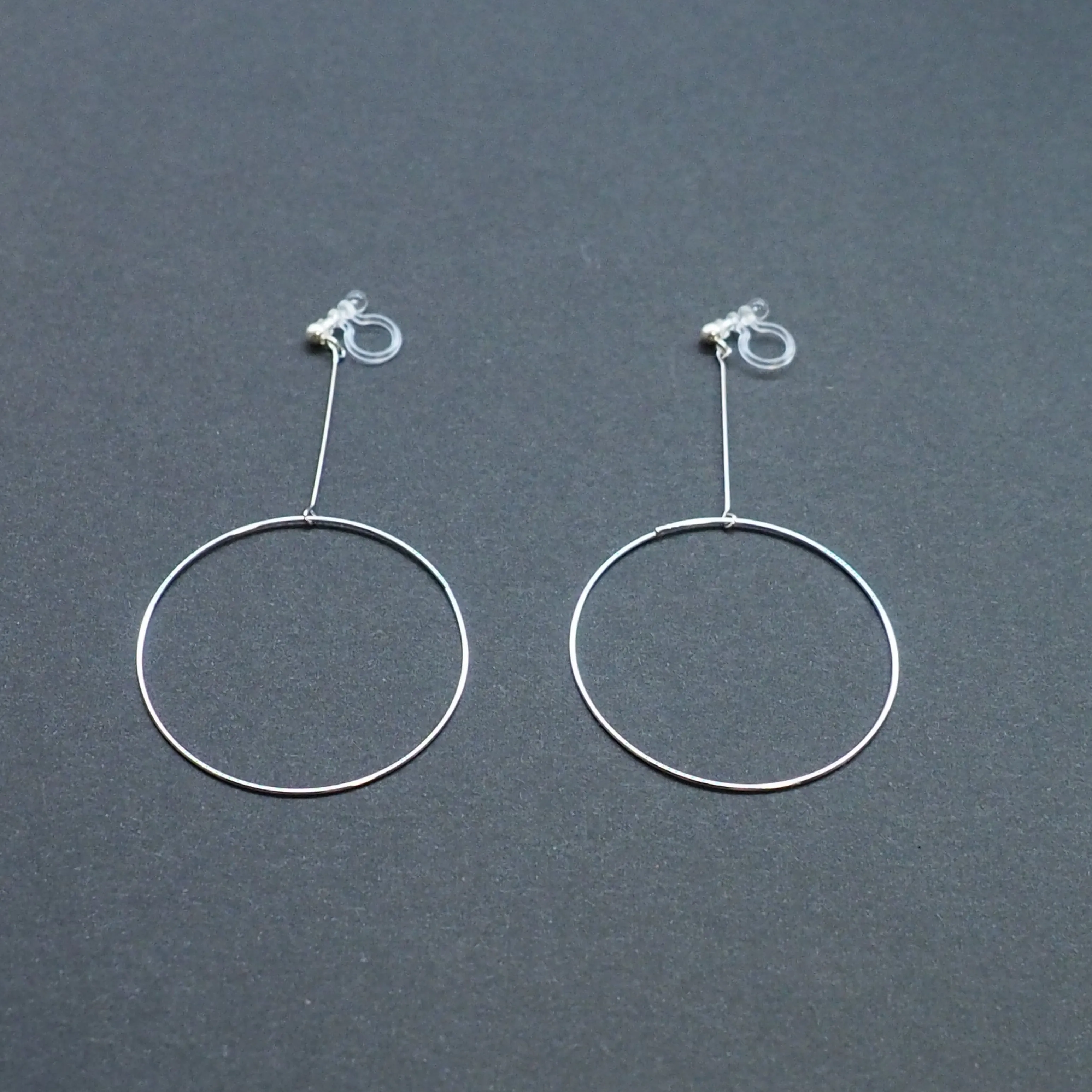 Dangle Silver Circle Hoop Invisible Clip On Earrings