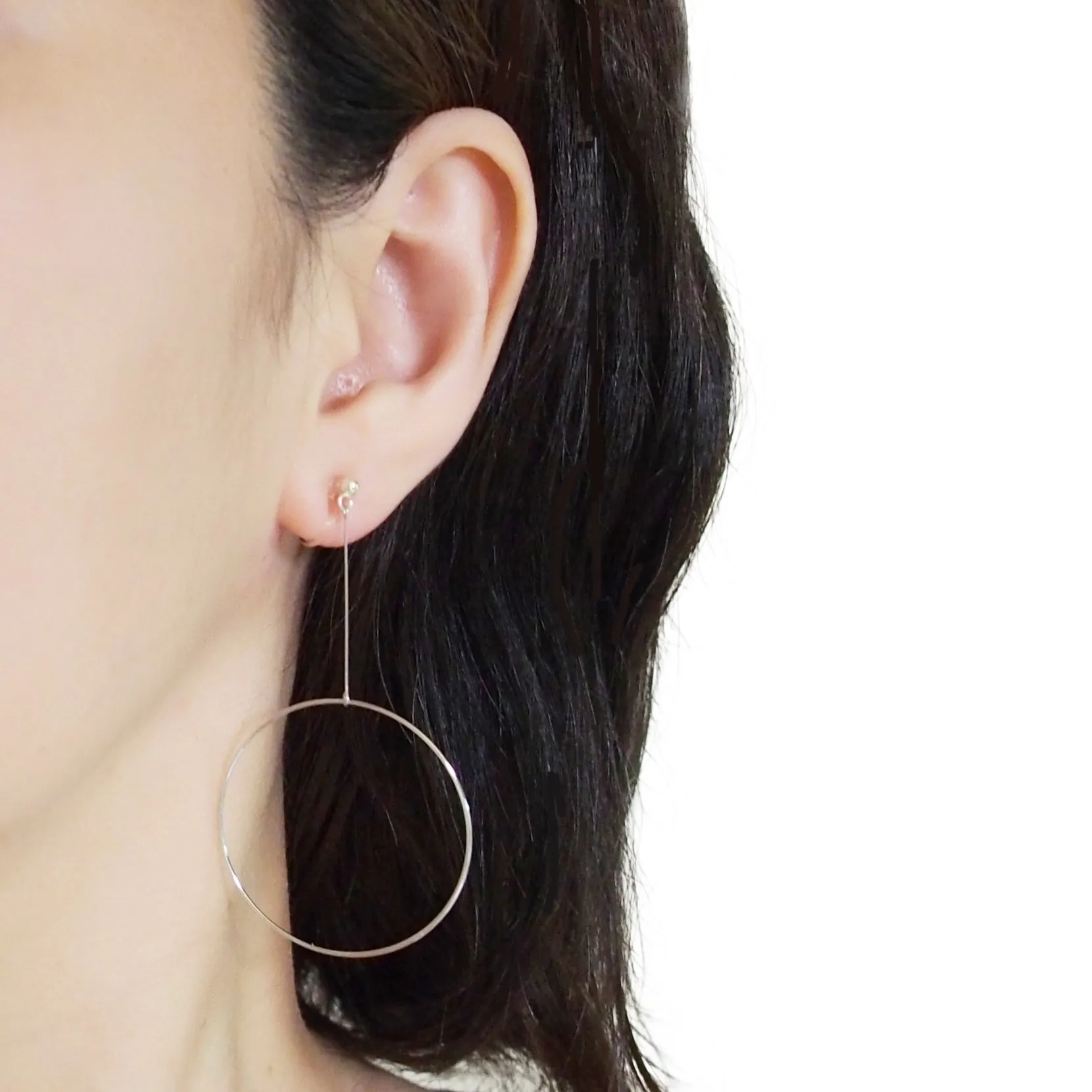 Dangle Silver Circle Hoop Invisible Clip On Earrings