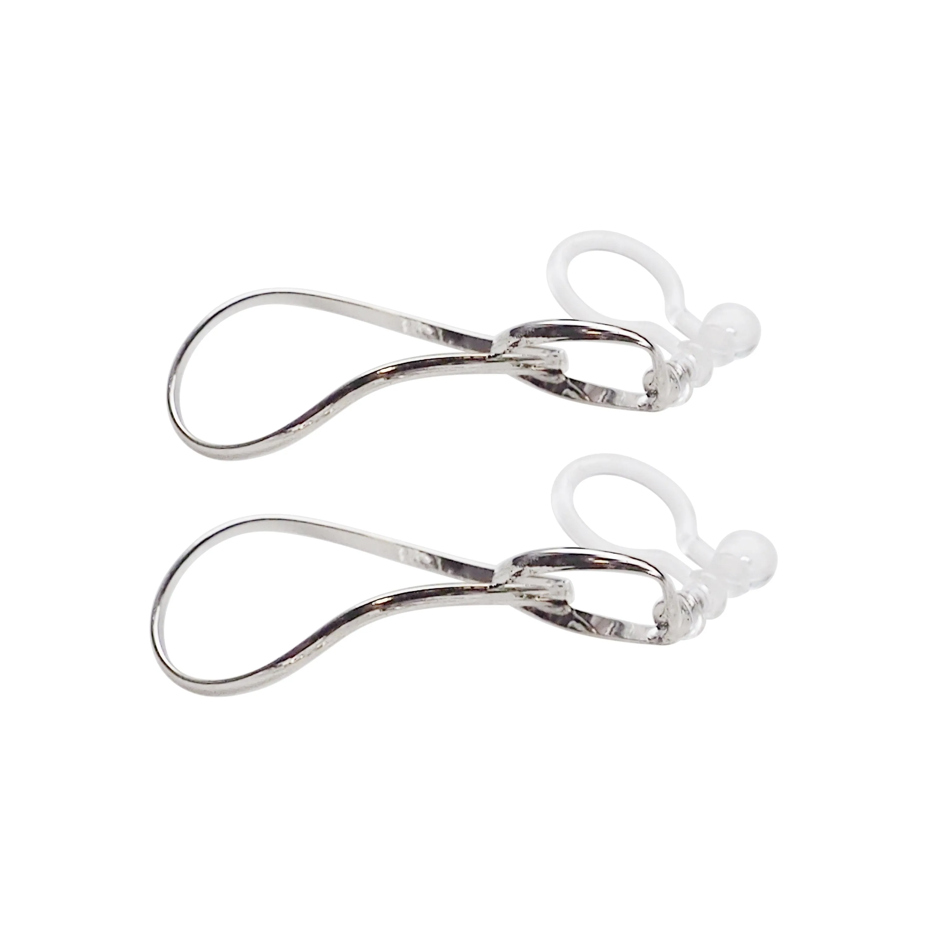 Dangle Silver Distorted Teardrop Hoop Invisible Clip On Earrings