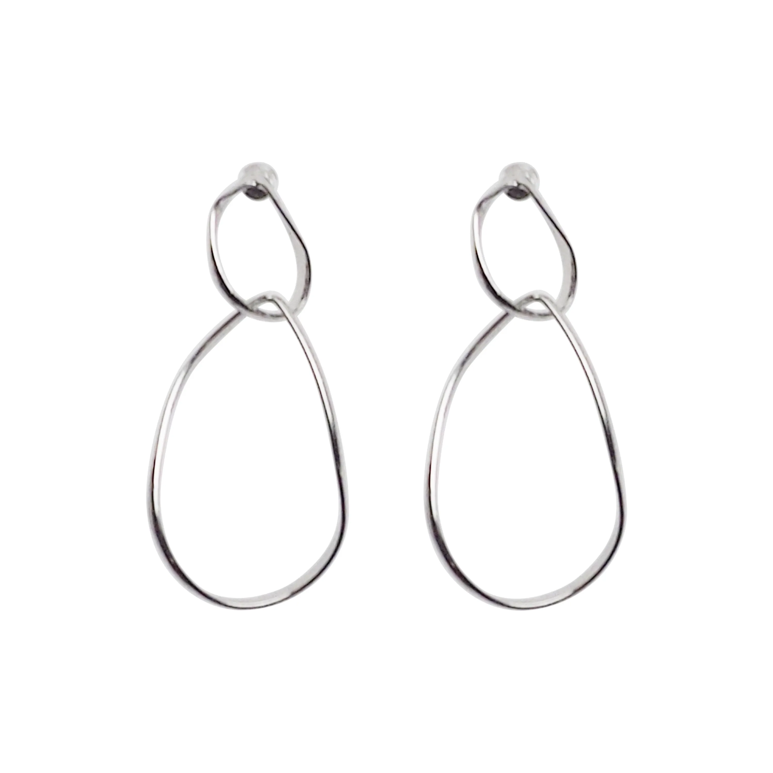 Dangle Silver Distorted Teardrop Hoop Invisible Clip On Earrings