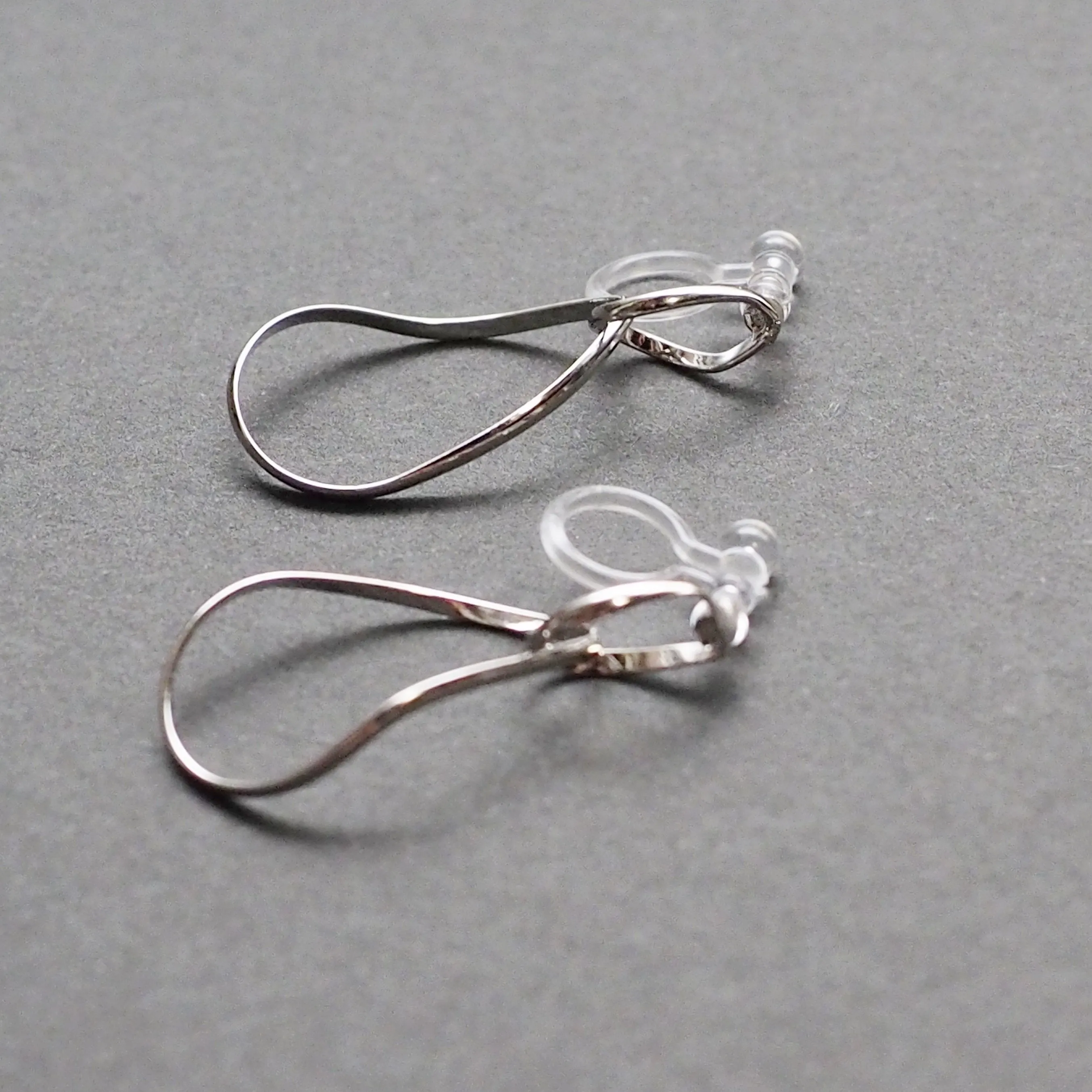 Dangle Silver Distorted Teardrop Hoop Invisible Clip On Earrings