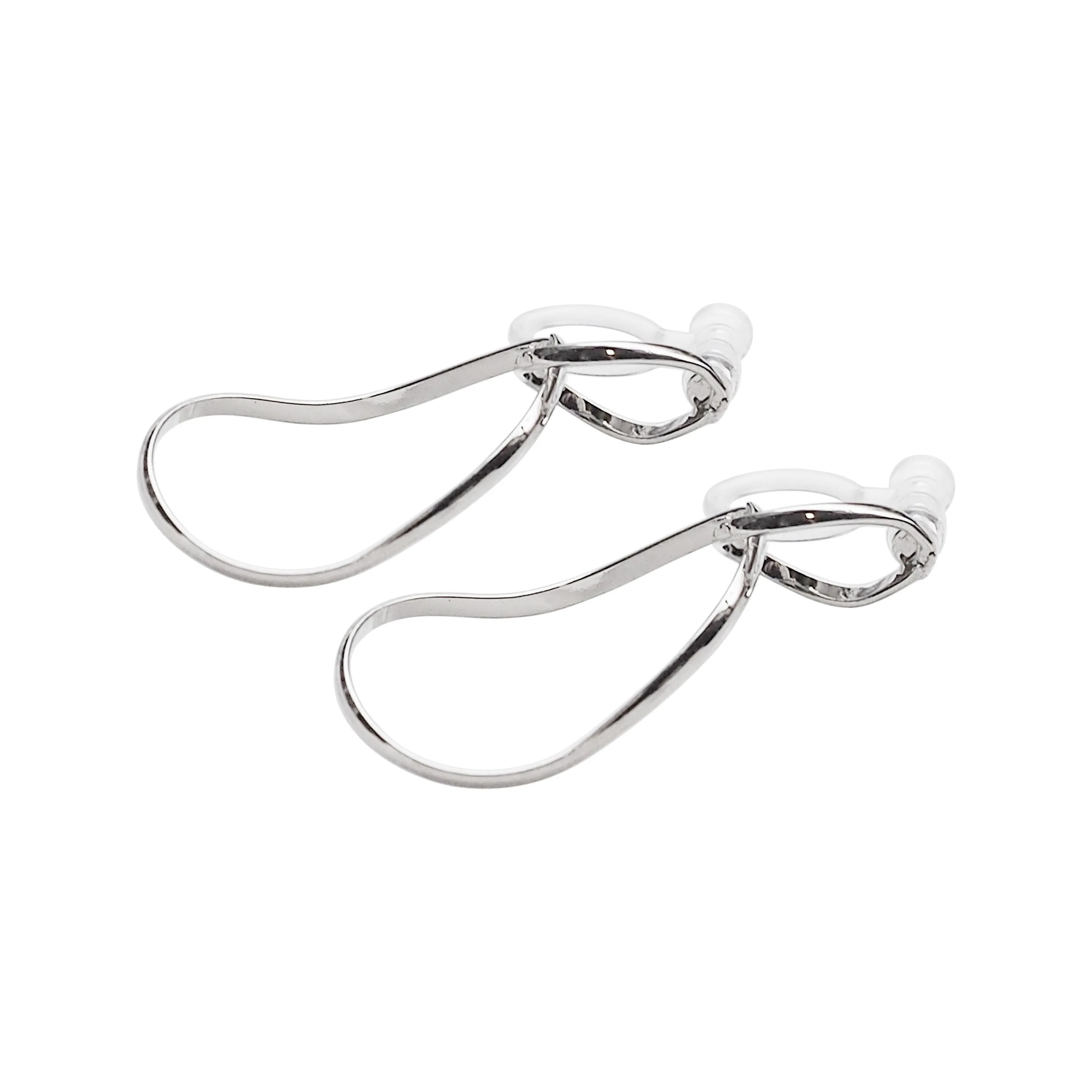 Dangle Silver Distorted Teardrop Hoop Invisible Clip On Earrings