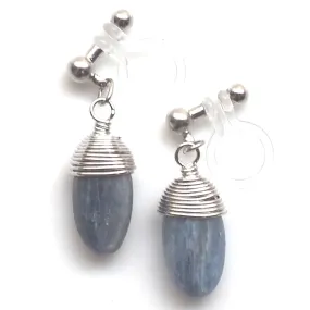 Denim blue kyanite invisible clip on earrings