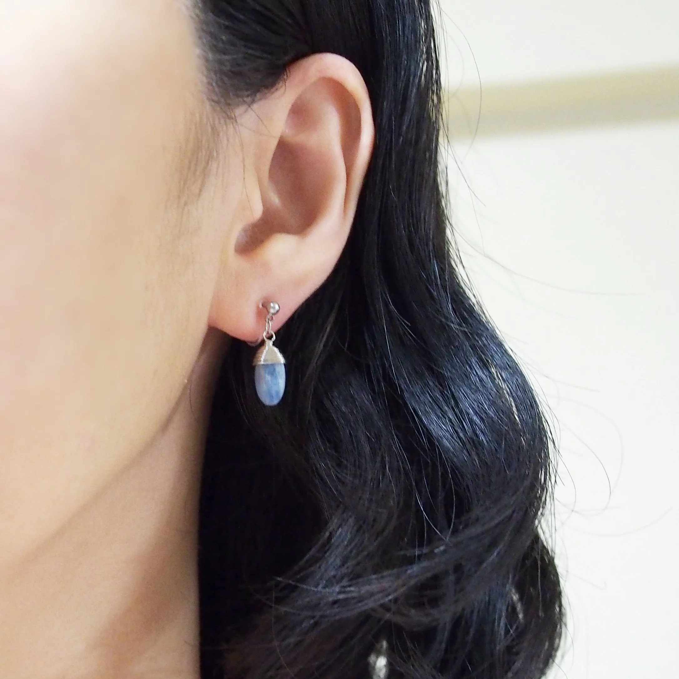 Denim blue kyanite invisible clip on earrings