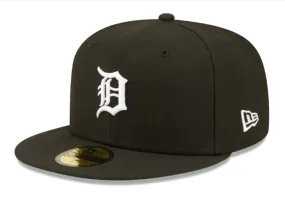 Detroit Tigers Fitted New Era 59Fifty White Logo Cap Hat Black