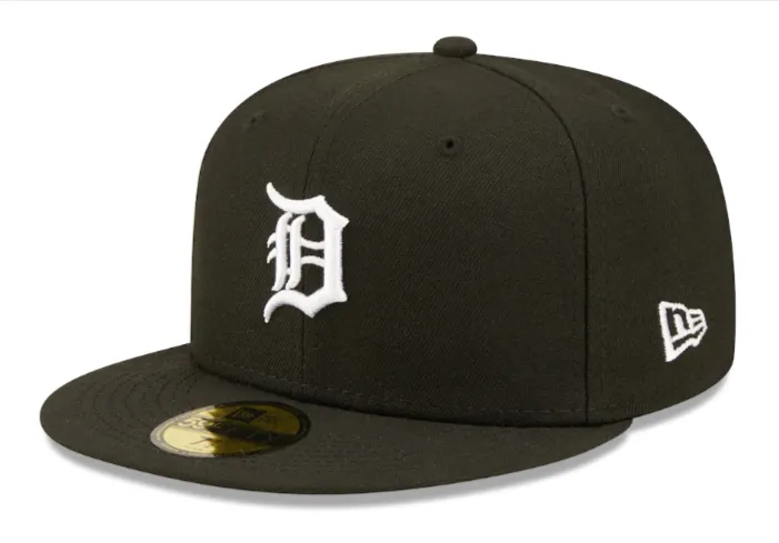 Detroit Tigers Fitted New Era 59Fifty White Logo Cap Hat Black