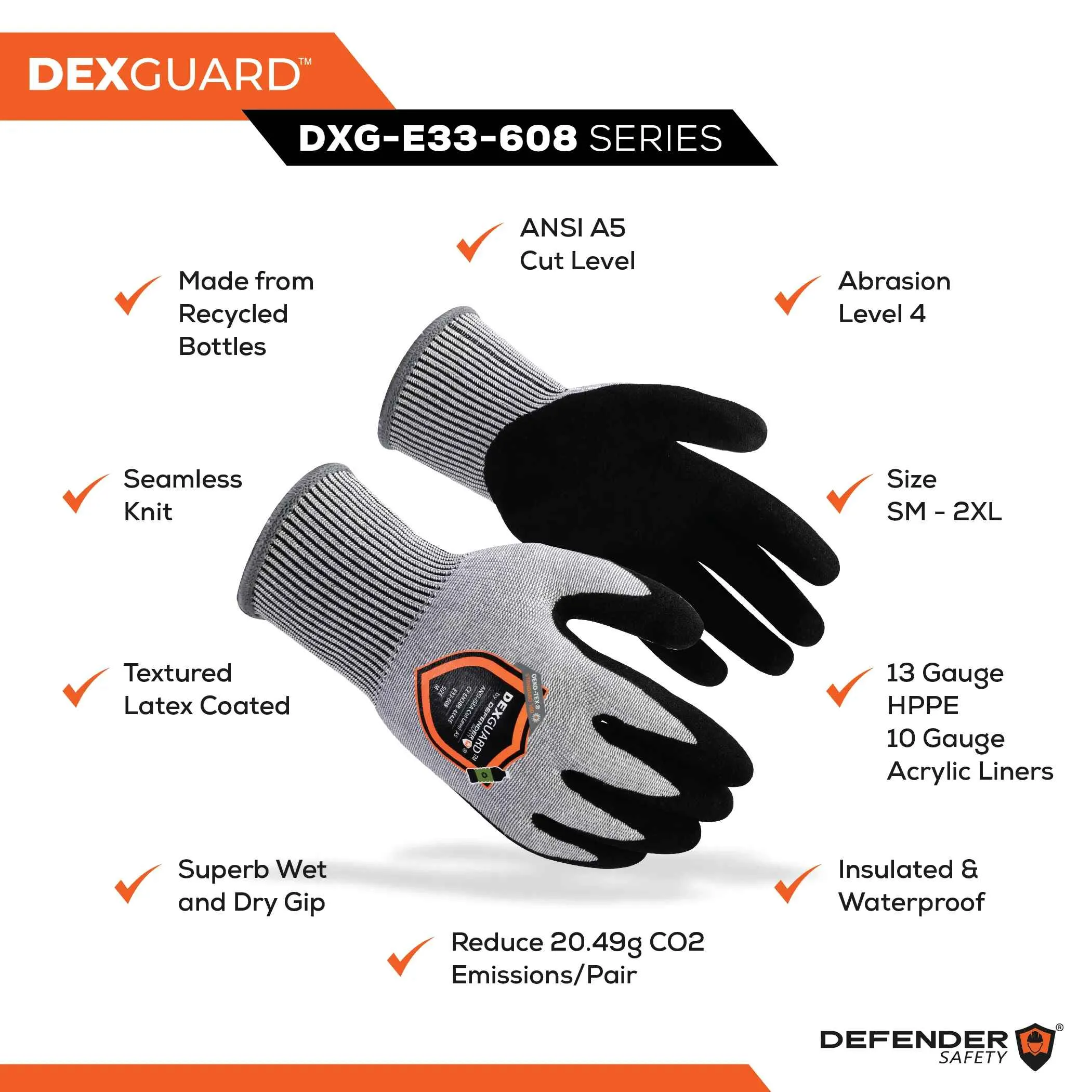DEXGUARD™ A5 Cut Gloves, Cold Weather 13G Thermal Liner, Water Resistant, Level 4 Abrasion Resistant, Latex Coated