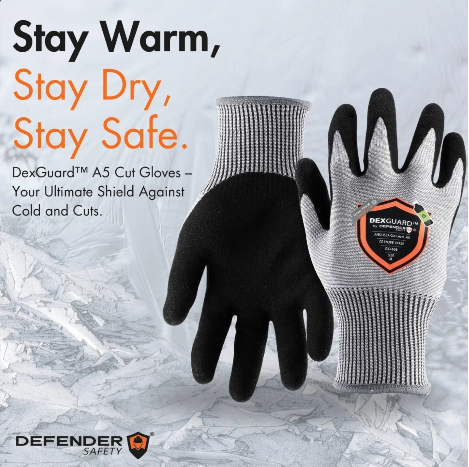 DEXGUARD™ A5 Cut Gloves, Cold Weather 13G Thermal Liner, Water Resistant, Level 4 Abrasion Resistant, Latex Coated