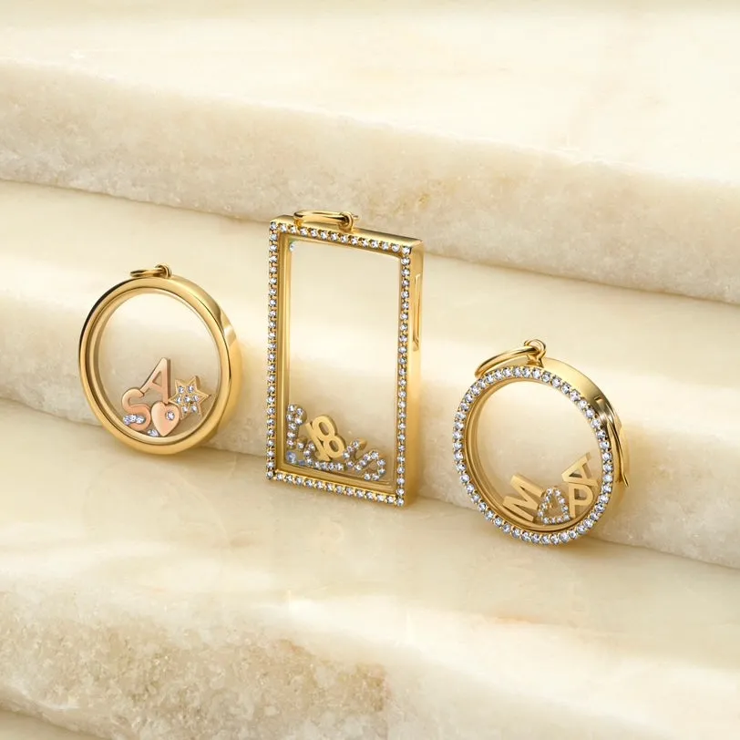 Diamond Rectangle Glass Charm Locket