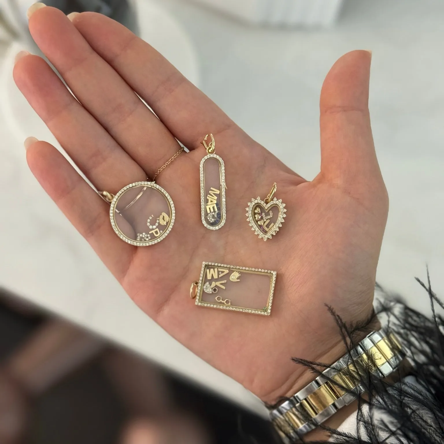 Diamond Rectangle Glass Charm Locket