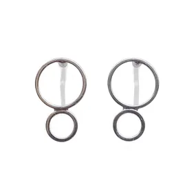 Double hoop invisible clip on stud earrings ( Silver tone )