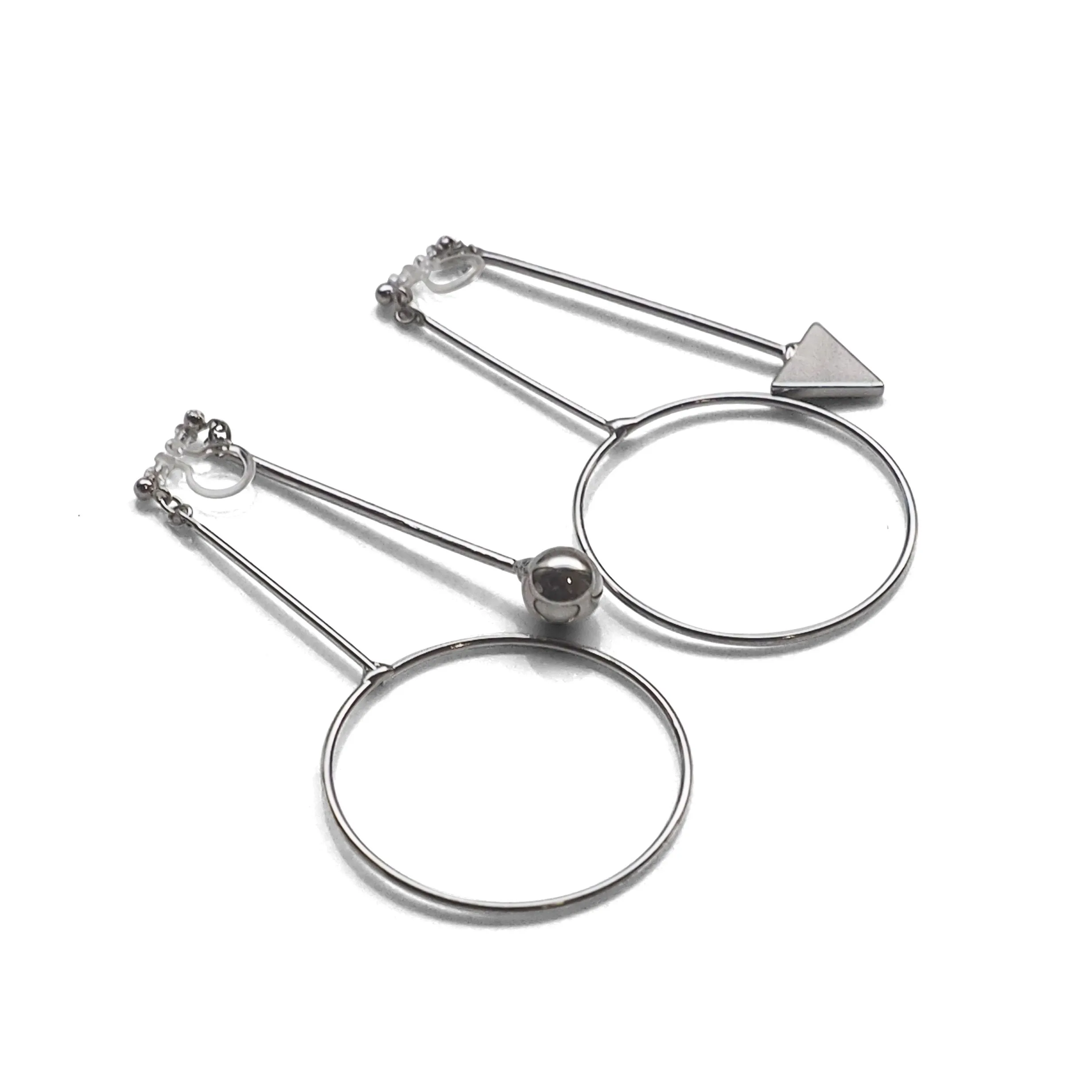 Double Sided Ball and Arrow Bar Clip on Hoop Earrings (Silver tone)