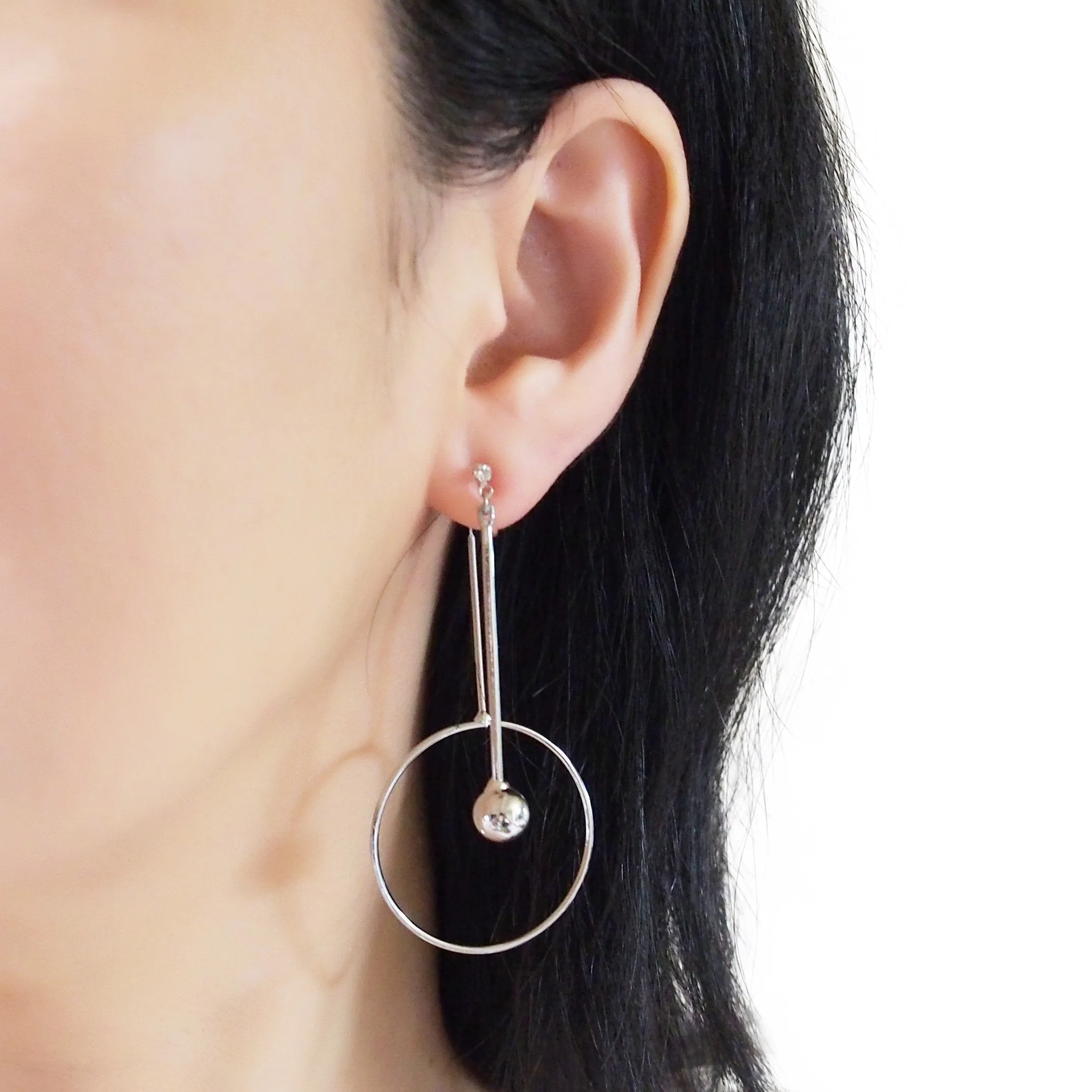 Double Sided Ball and Arrow Bar Clip on Hoop Earrings (Silver tone)