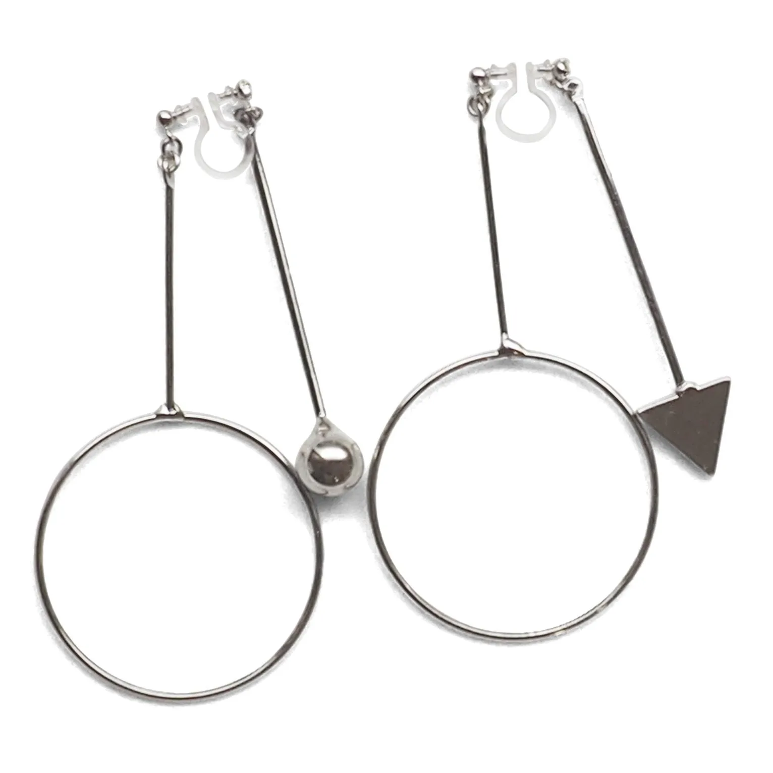 Double Sided Ball and Arrow Bar Clip on Hoop Earrings (Silver tone)