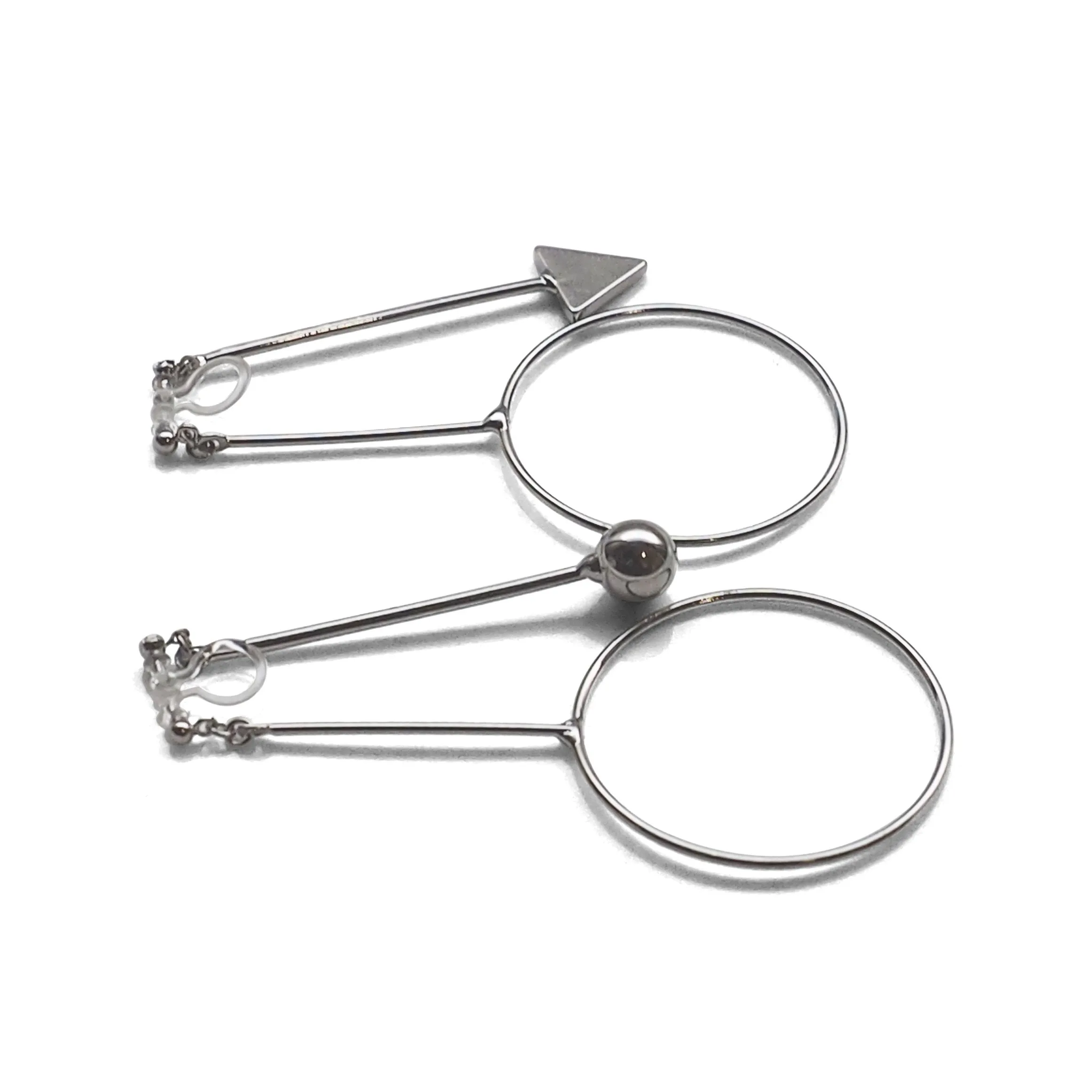 Double Sided Ball and Arrow Bar Clip on Hoop Earrings (Silver tone)