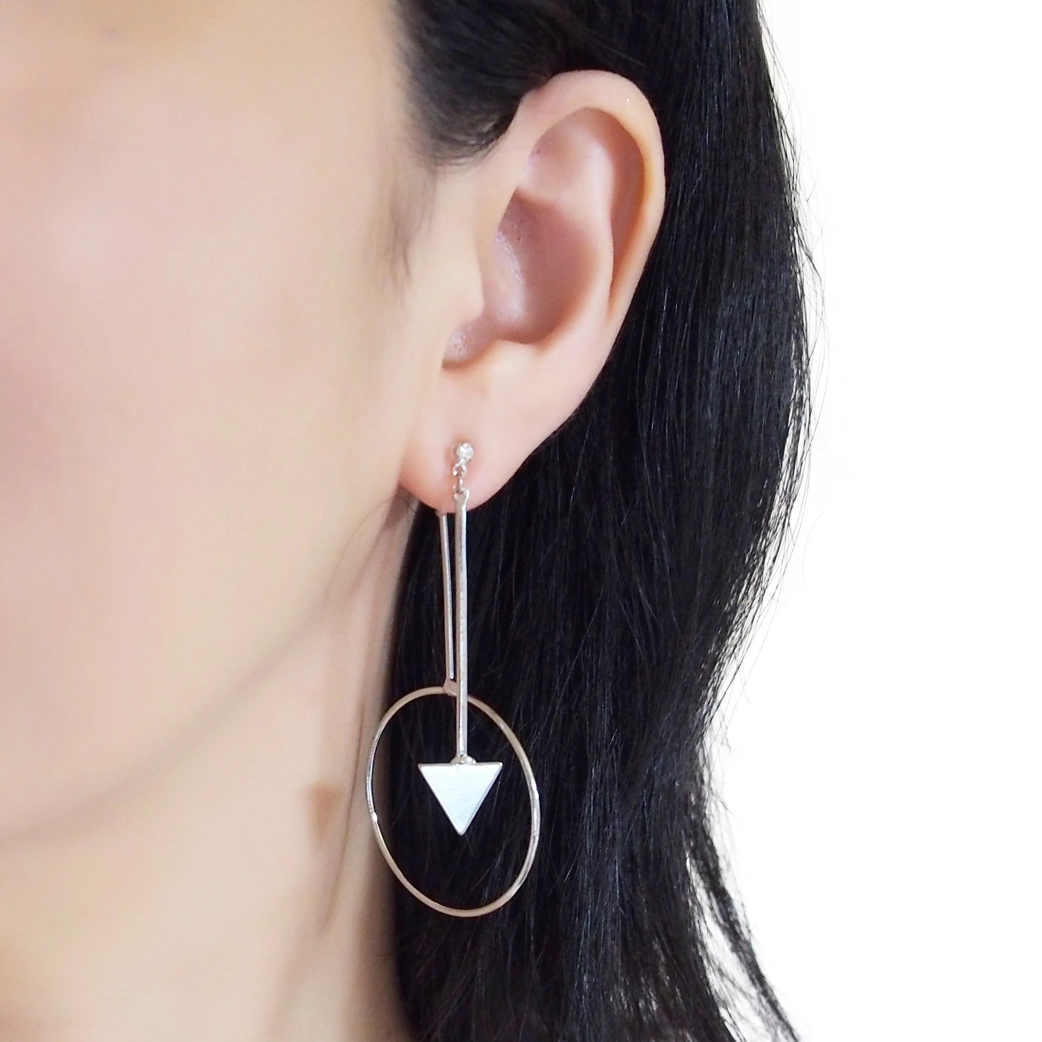 Double Sided Ball and Arrow Bar Clip on Hoop Earrings (Silver tone)
