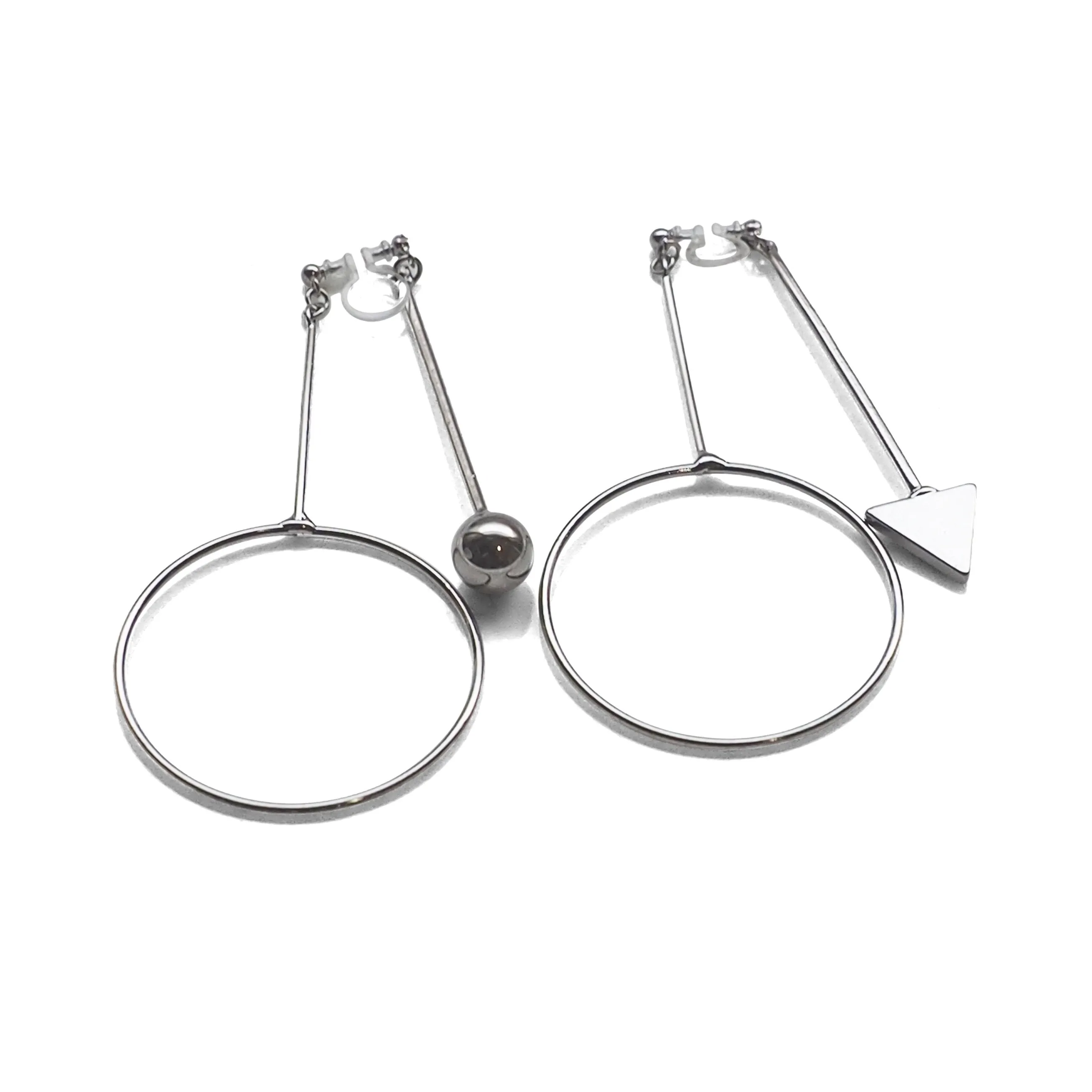 Double Sided Ball and Arrow Bar Clip on Hoop Earrings (Silver tone)