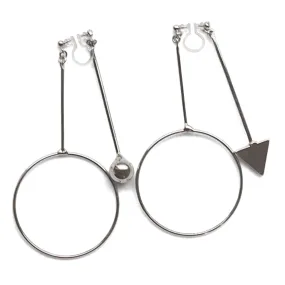Double Sided Ball and Arrow Bar Clip on Hoop Earrings (Silver tone)