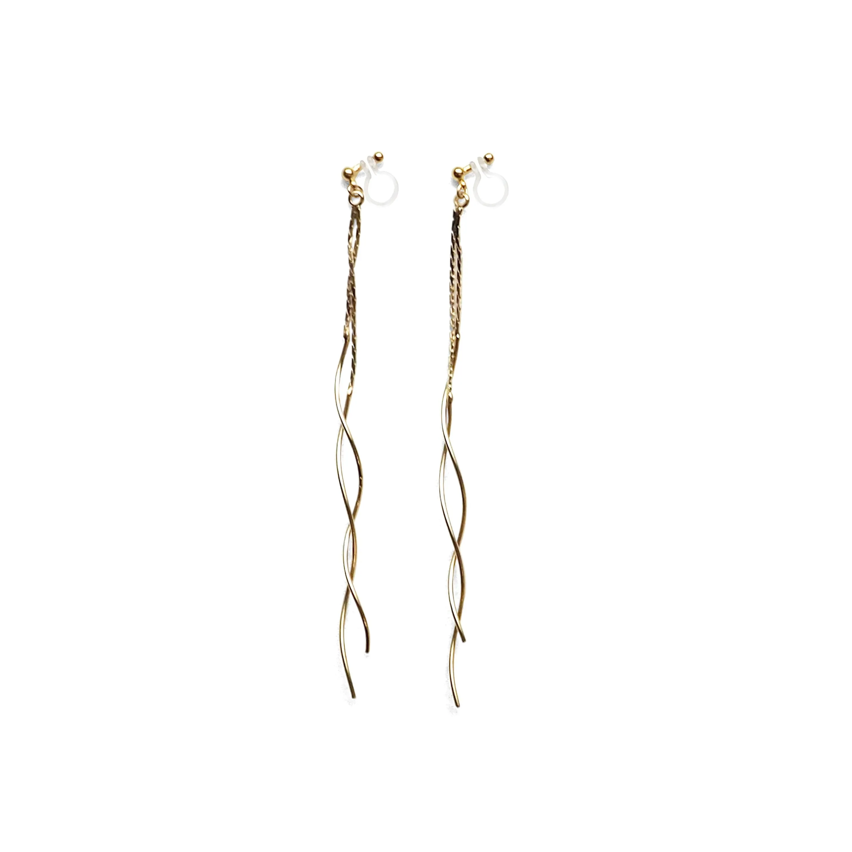 Double wave bar invisible clip on earrings ( Gold tone )