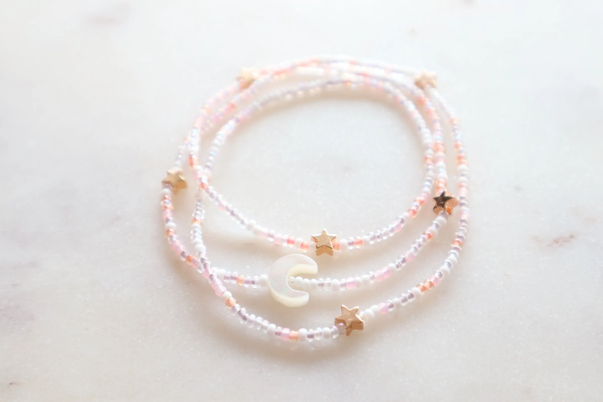 Dream Moon & Stars Seed Beaded Wrap Bracelet