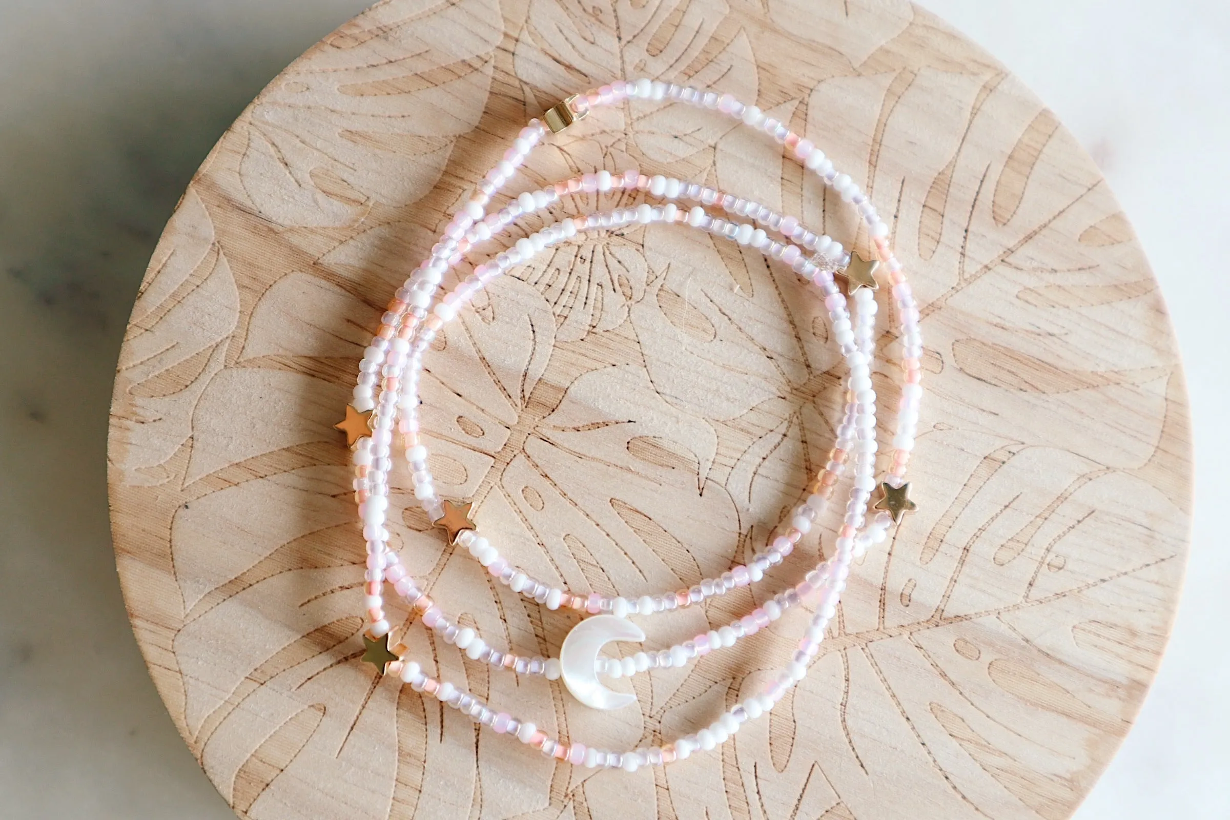 Dream Moon & Stars Seed Beaded Wrap Bracelet