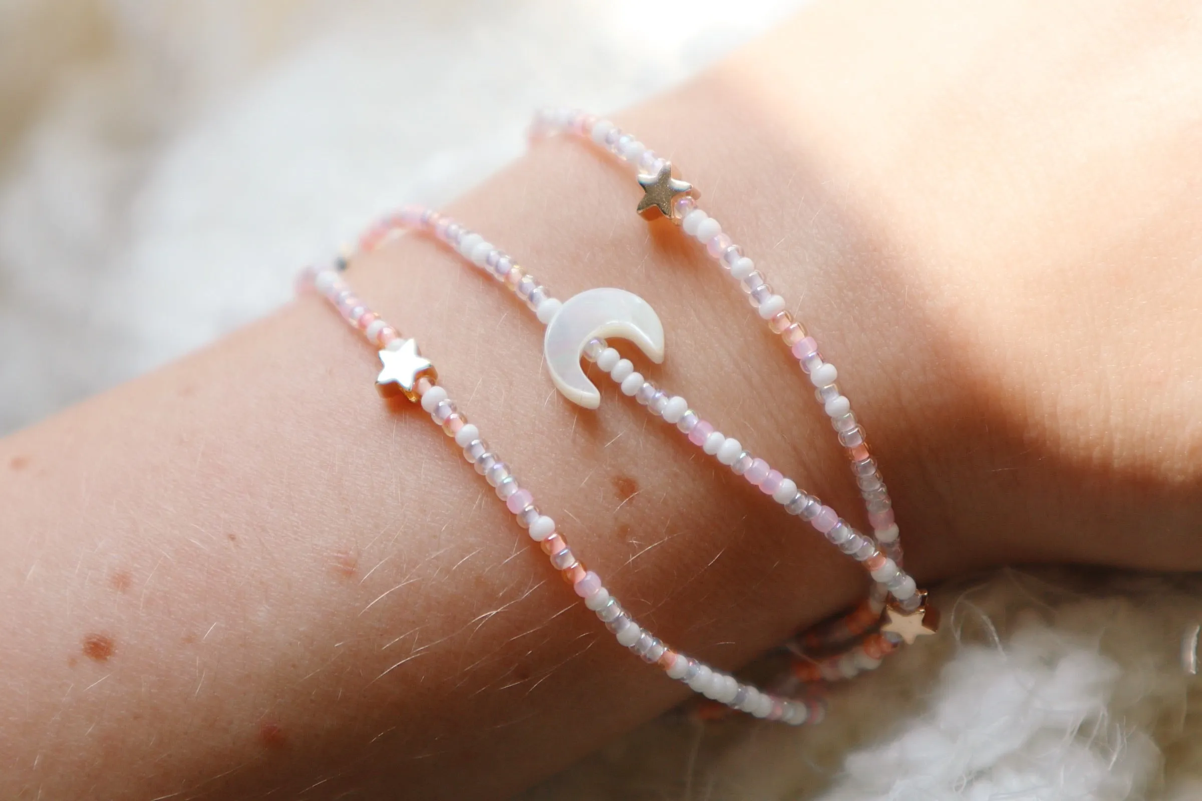 Dream Moon & Stars Seed Beaded Wrap Bracelet