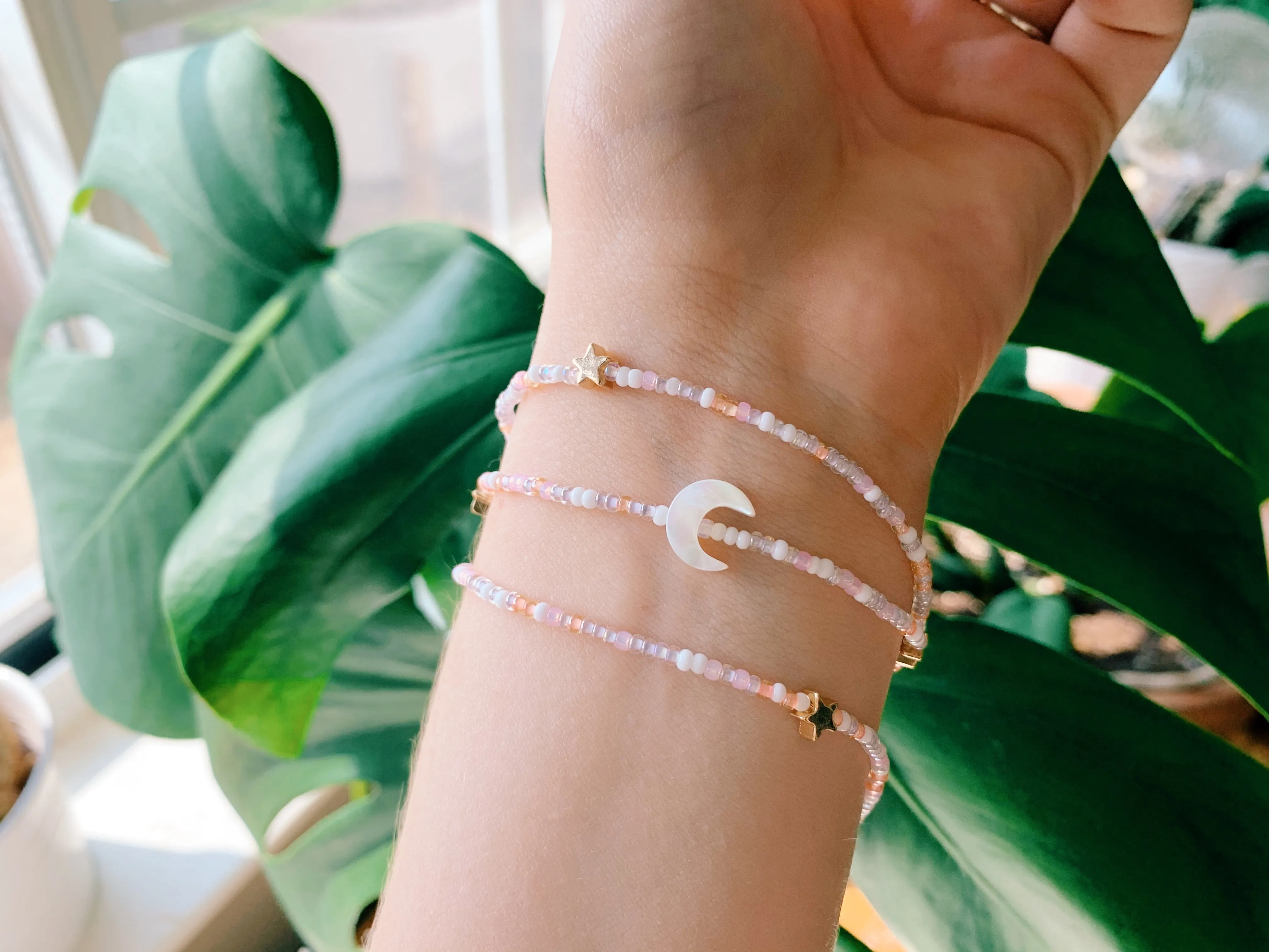 Dream Moon & Stars Seed Beaded Wrap Bracelet