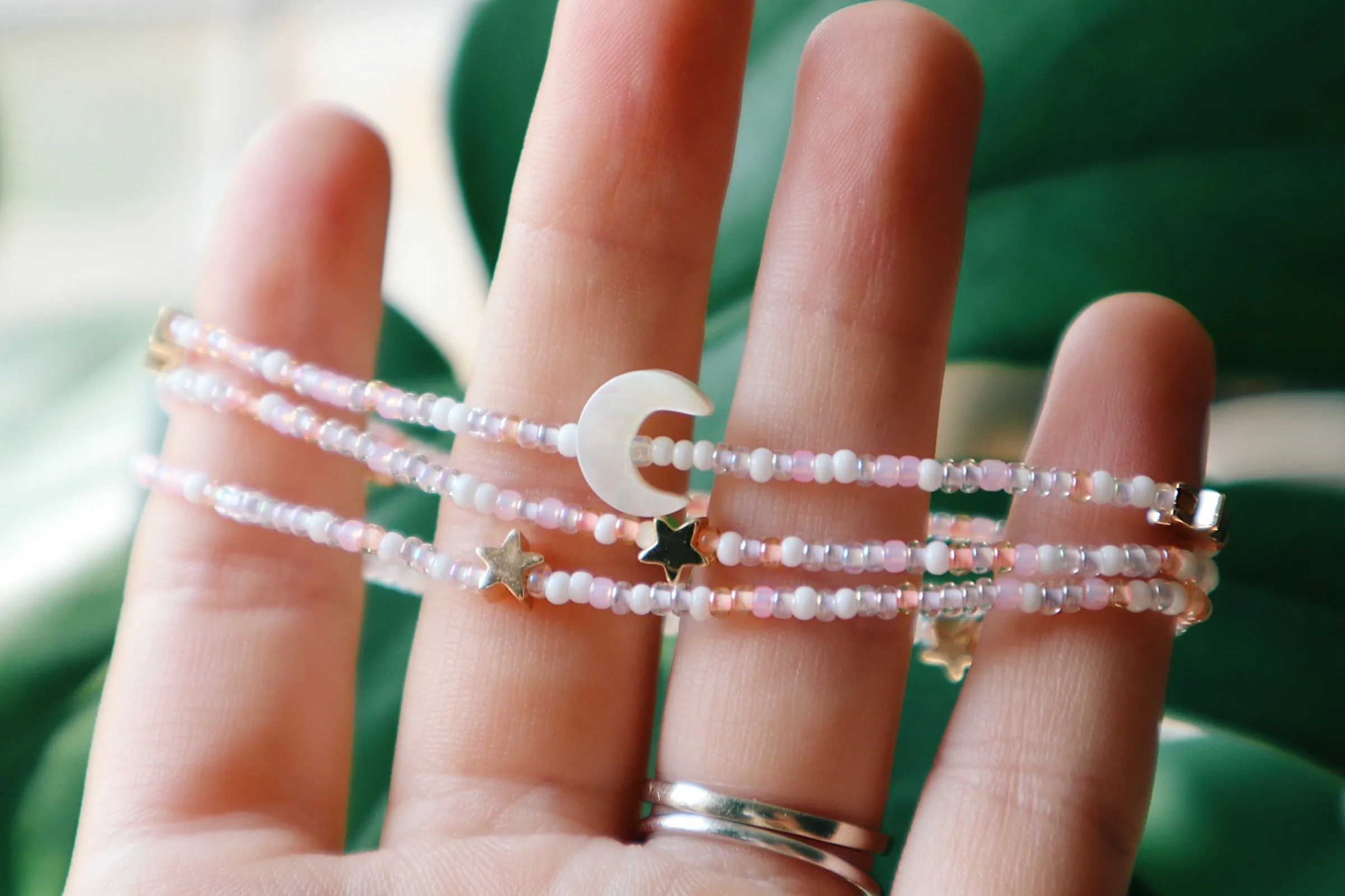 Dream Moon & Stars Seed Beaded Wrap Bracelet