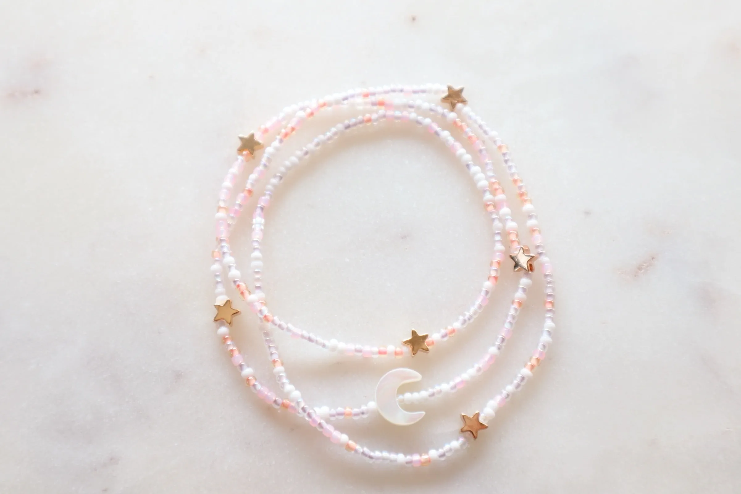 Dream Moon & Stars Seed Beaded Wrap Bracelet