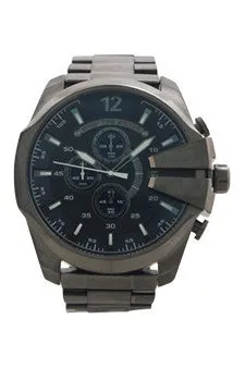 dz4329 chronograph mega chief gunmetal ion plated stainless steel bracalet watch by diesel -For Men