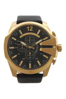 dz4344 chronograph mega chief black leather strap watch by diesel -For Men