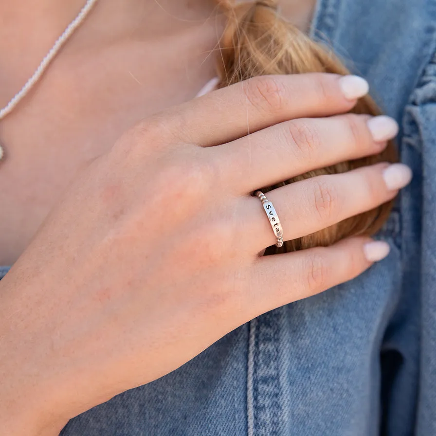 Engravable Tag Beaded Ring