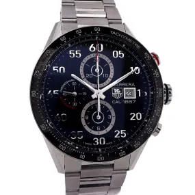 Estate Tag Heuer Carrera Gents Automatic Stainless Steel 43mm Chronograph Black Dial CAR2A10-2