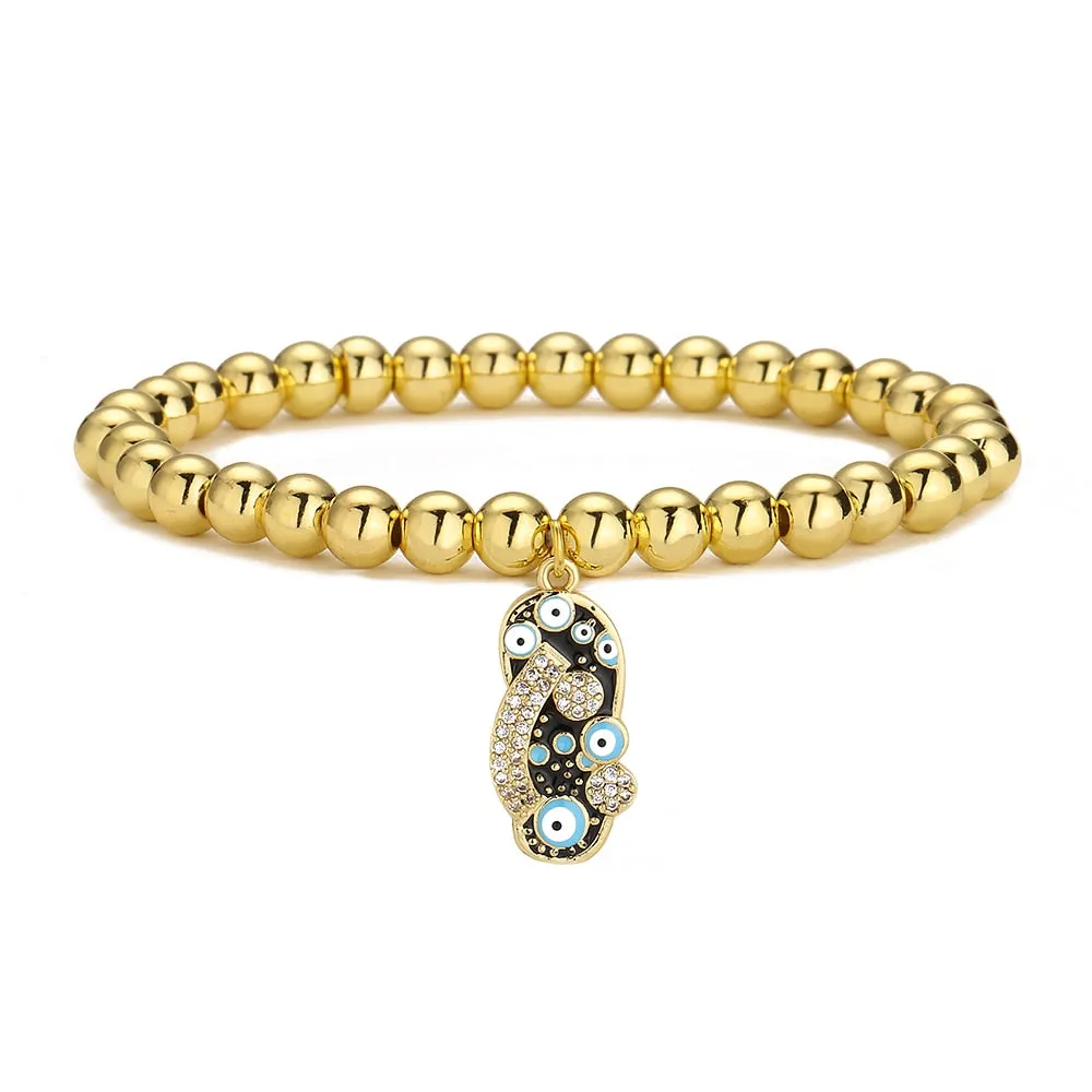 Evil Eye Gold Beaded Bracelet