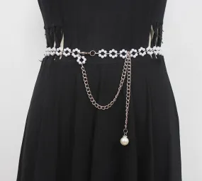 Fashion Summer Women Waist Chain Decorative Dress with Skirt Shirt Belt Silver Flower Chain Metal Accessories