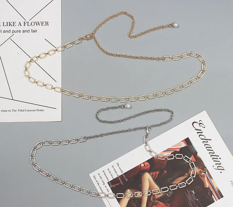 Fashion Versatile Women's Waist Chain Thin Metal Rhinestone Chain Belt Decoration Summer Matching Skirt Belt