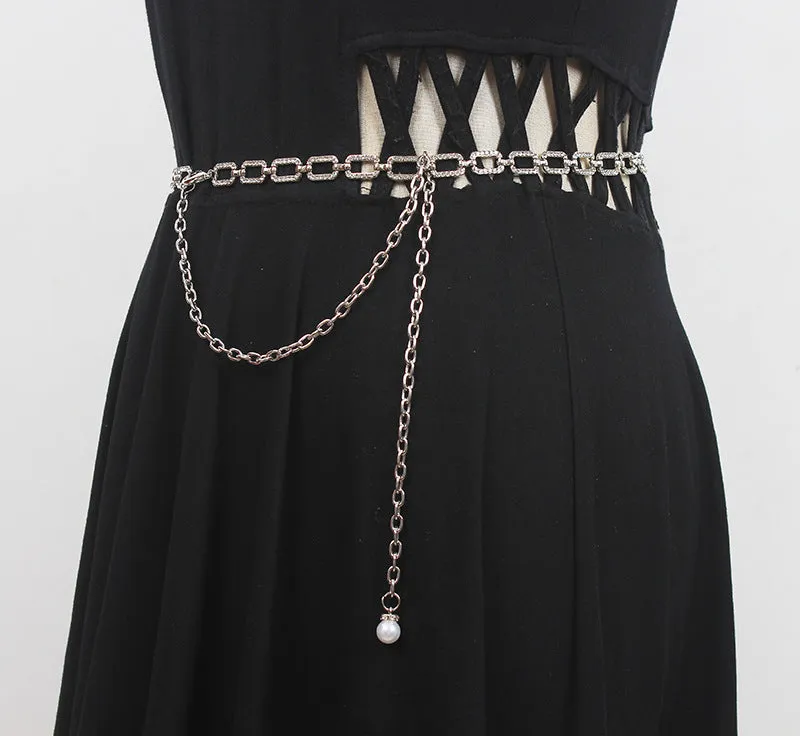 Fashion Versatile Women's Waist Chain Thin Metal Rhinestone Chain Belt Decoration Summer Matching Skirt Belt