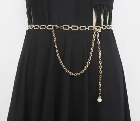 Fashion Versatile Women's Waist Chain Thin Metal Rhinestone Chain Belt Decoration Summer Matching Skirt Belt