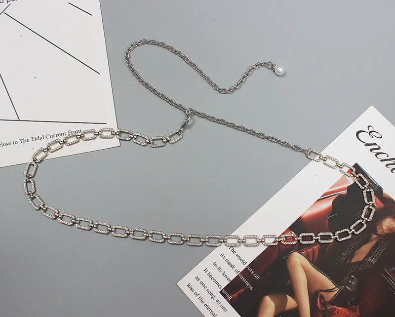 Fashion Versatile Women's Waist Chain Thin Metal Rhinestone Chain Belt Decoration Summer Matching Skirt Belt