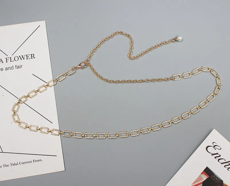 Fashion Versatile Women's Waist Chain Thin Metal Rhinestone Chain Belt Decoration Summer Matching Skirt Belt