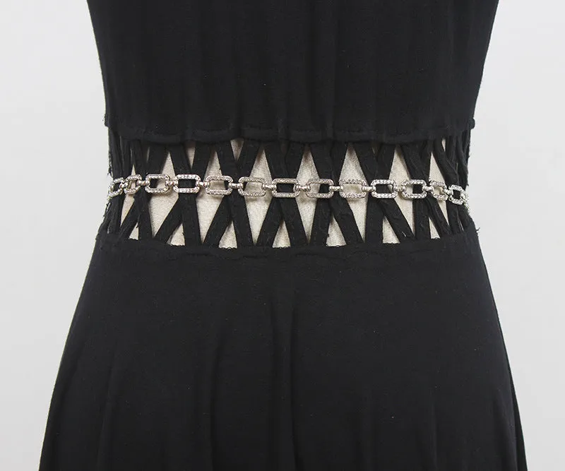Fashion Versatile Women's Waist Chain Thin Metal Rhinestone Chain Belt Decoration Summer Matching Skirt Belt