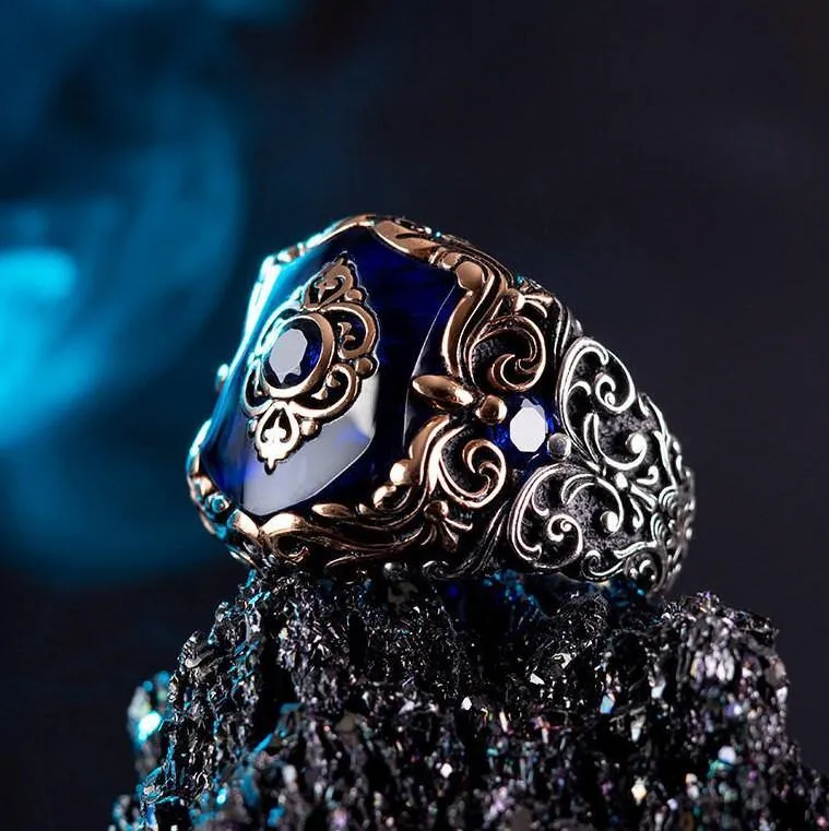 Fleur de Lis Black Onyx Ring, 925k Sterling Gemstone Silver Ring